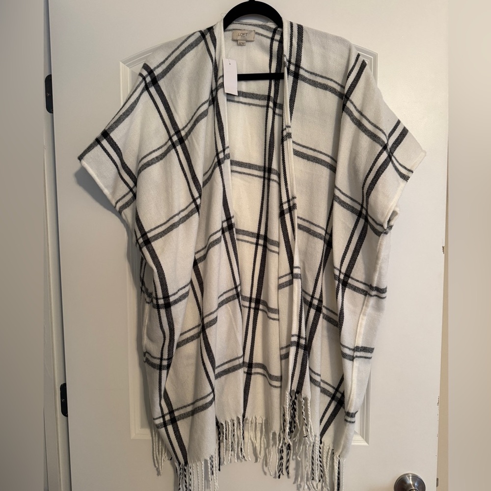 LOFT Black and White Plaid Poncho